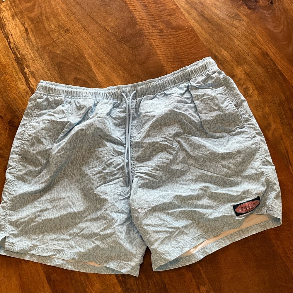 Vineyard Vines Light Blue Swim Trunks with Subtle Wave Waistband